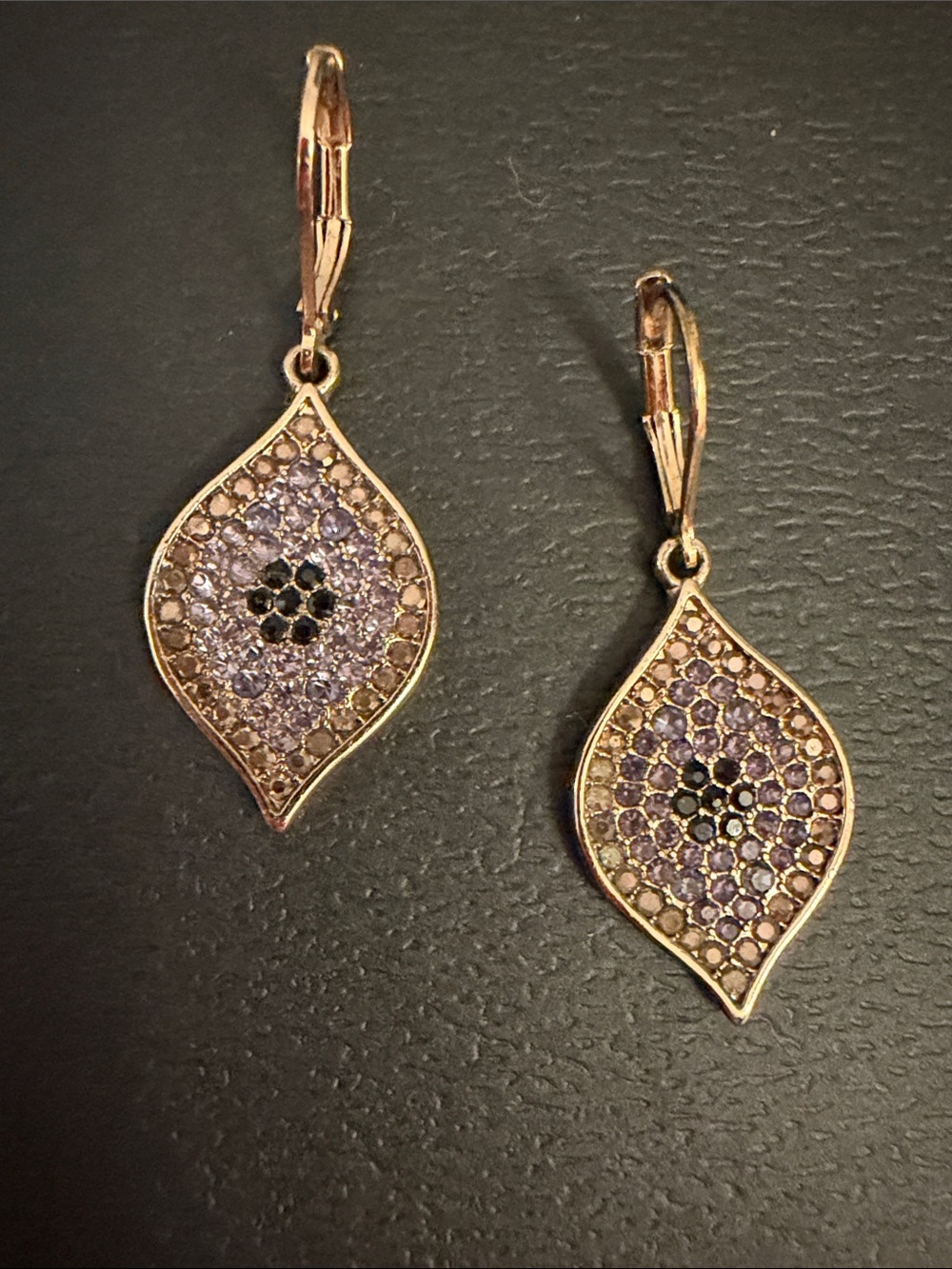 Vera Wang Lavender and Black Crystal Evil Eye Dangle Earrings